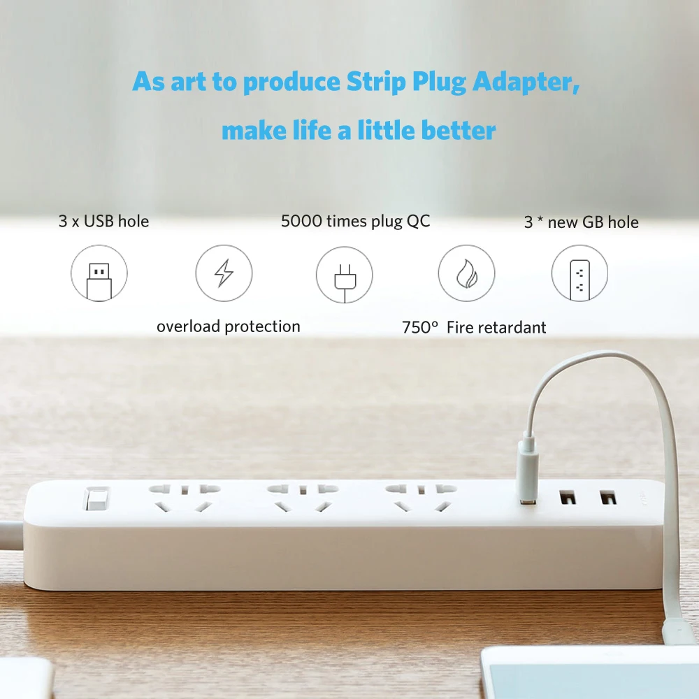 Оригинальный XiaoMi 3 Mi Smart Plug адаптация полосы питания с USB удлинитель стандартный