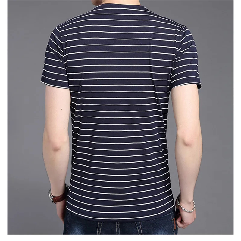 

Liseaven New Men V Neck Striped T-shirt Short Sleeve tshirt Fashion Men's tees Clothing