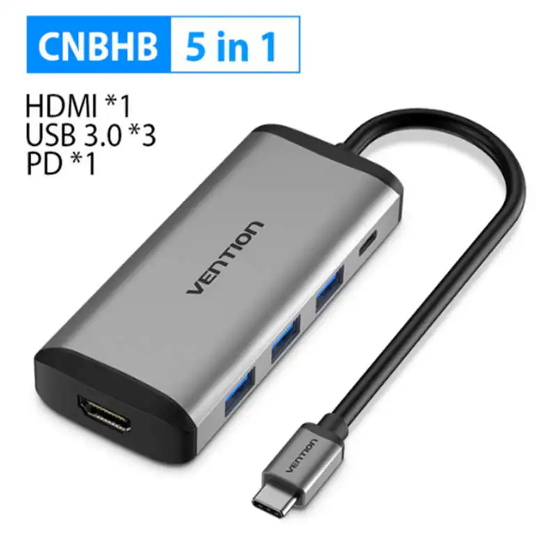CNBHB 5 in 1 Vention Thunderbolt 3 док-станция USB 3,0 type C к HDMI usb-хаб RJ45 адаптер для MacBook Pro huawei P30/P20 samsung usb c адаптер - Цвет: CNBHB 5 in 1