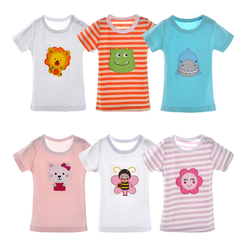 3 Picecs Baby Random Clothing Kids Summer Sleeve T-shirt Cotton Boys Cute Embroidery Cartoon Blouse Infant Girls Clothes | Детская