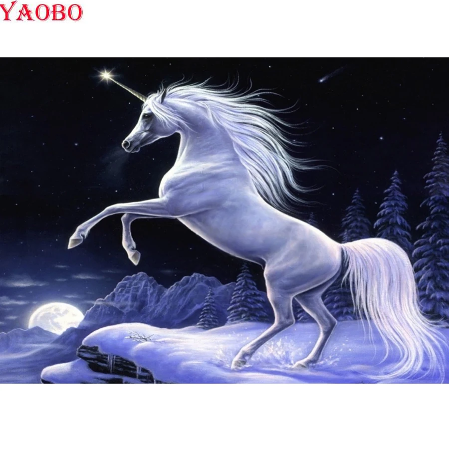 Снежная сцена единорог 5D DIY Алмазная картина полностью квадратная круглая дрель