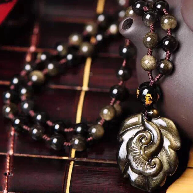 Подлинные Высококачественные золотые натуральные черные обсидиана Подвески