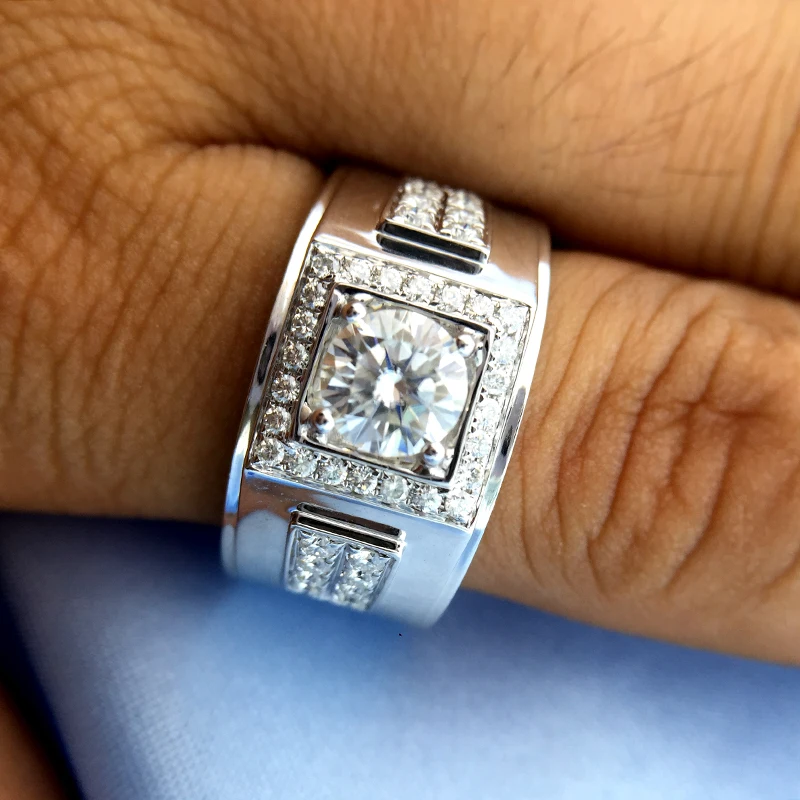Круглое серебряное кольцо Moissanite с покрытием из белого золота 18 К 1ct 6 5 мм