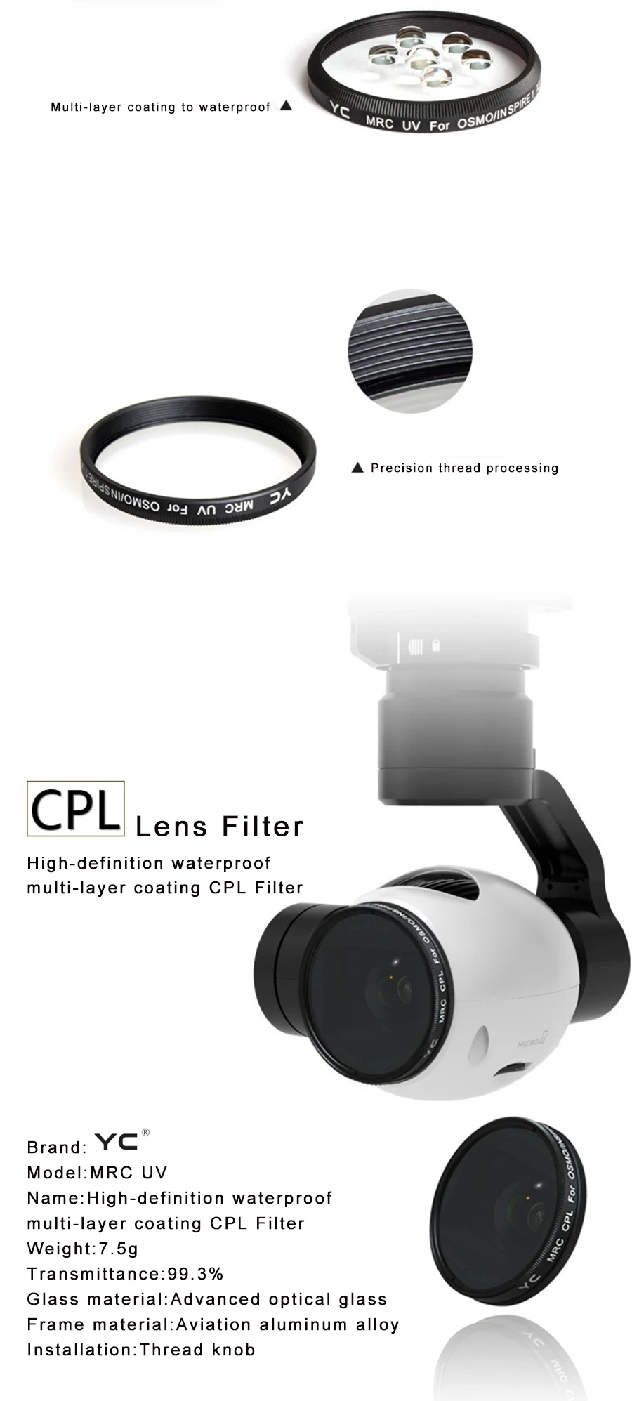 DJI OSMO MCUV CPL ND4 ND8 ND16 ND32 ND64 фильтр и Комплект фильтров аксессуары для держатель для DJI OSMO Gimbal Inspire 1 Zenmuse X3