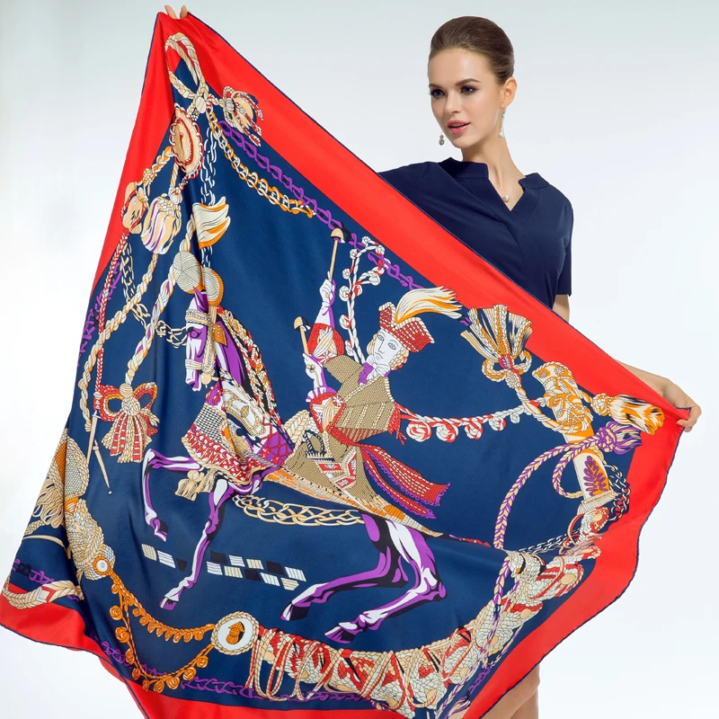 

I0NASI New Arrival Scarf Luxury Brand Designer Fashion French Cavalry Printed Twill Silk Square Scarf Women shawls Wraps