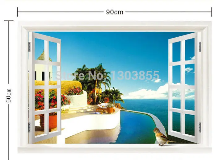 3D окно вид синий океан небо hansome мальчик домашний Декор настенный стикер asd|3d