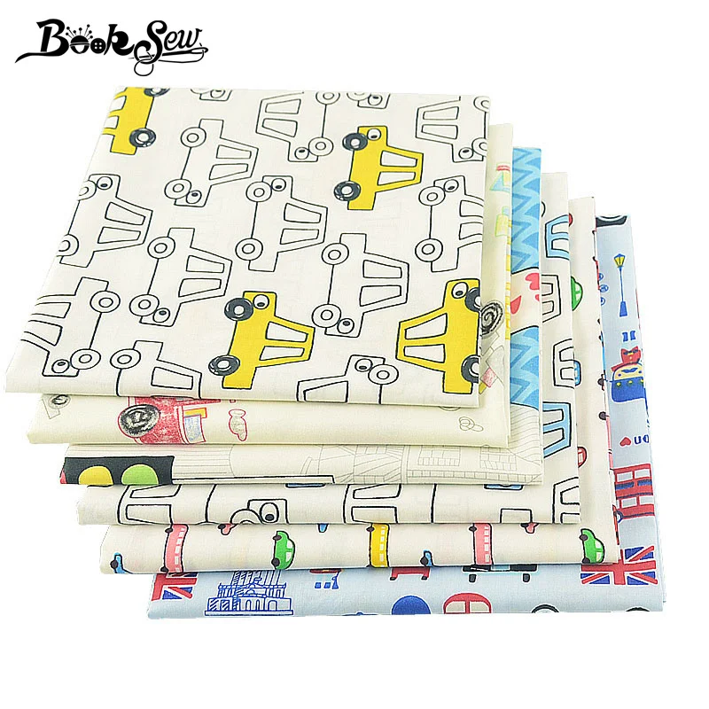 Booksew 100% хлопок саржа ткань детский дизайн автомобиля 6 шт./лот 40x50 см Ткань