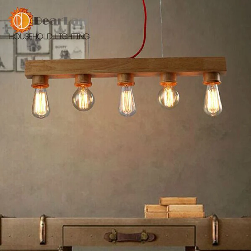 Подвесной светильник из чистого натурального дерева 5 лампочек Современная
