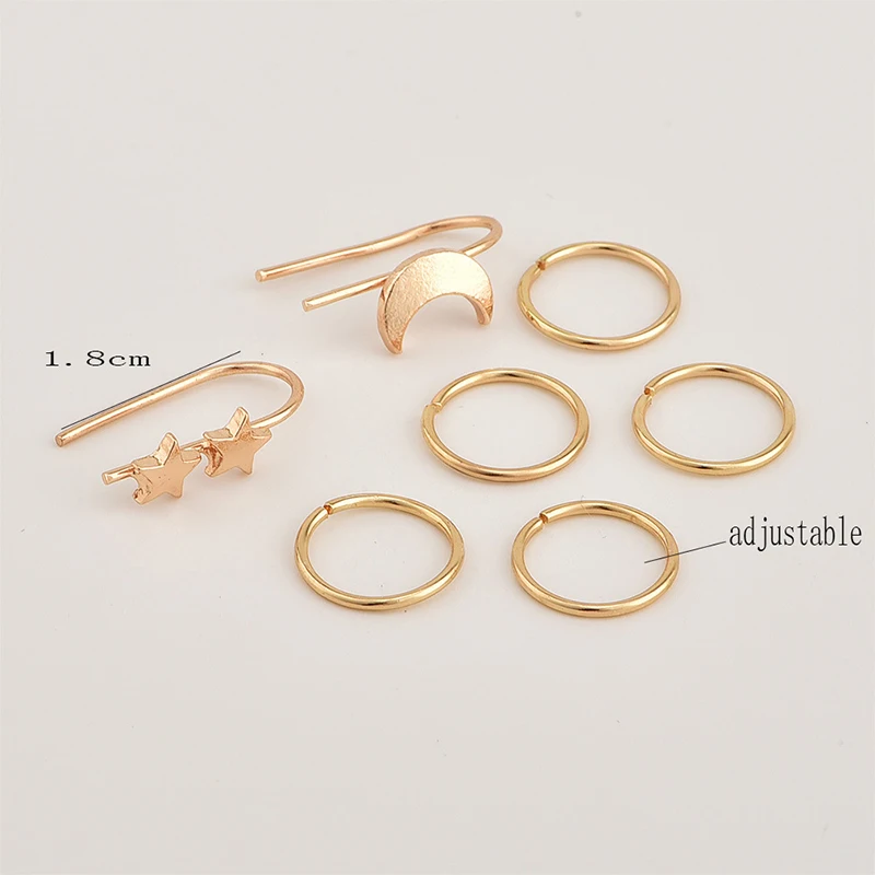 2018 New Arrival 7PCS/Set Star Golden Allergy Free Earring Hoop Earrings for women Exquesite Moon Circle Girls Women Hot Sale | Украшения и