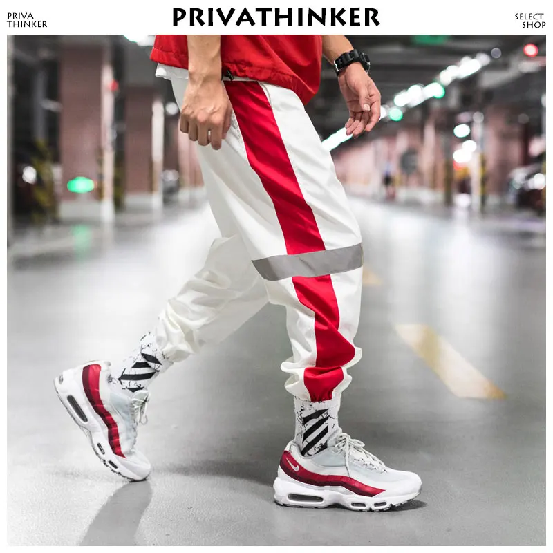 Privathinker Side Striped Harem Pants Men 2018 Mens Reflective Joggers Male Streetwear Fashions White Vintage Sweatpants | Мужская