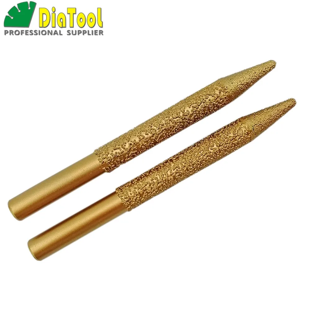 DIATOOL 2pcs CNC Taper Ball-end Cutter 12-4/100mm Carving Tooling Vaccum Brazed Diamond Engraving Bits For Granite Marble Stone