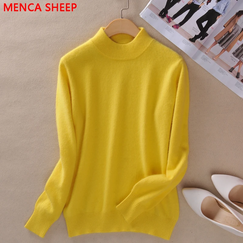

2019 Fashion Cashmere Blended Knitted Sweater Women Tops Autumn Winter Turtleneck Pullovers Female Long Sleeve Solid Color