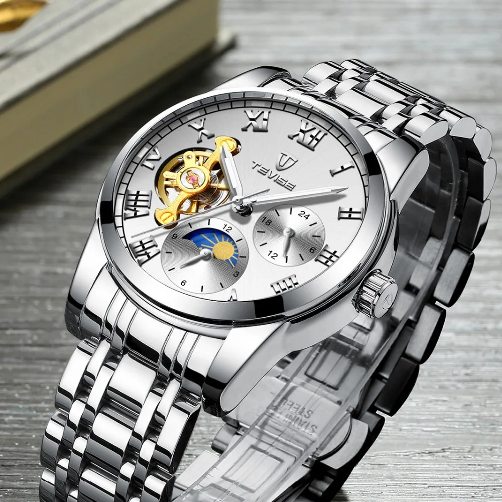 Tevise роскошные механические часы для мужчин Tourbillon автоматические мужские