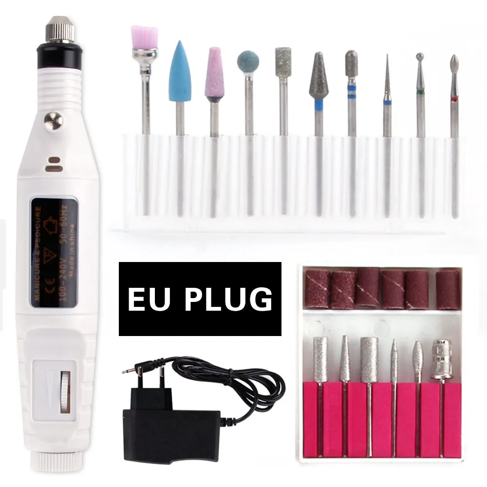 Pen Set I EU Plug Керамические фрезы для маникюра, электрические фрезы для ногтей, фрезерный станок для педикюра, Алмазный Фрезер, фрезы для полировки, роторные фрезы для кутикулы - Цвет: Pen Set I EU Plug