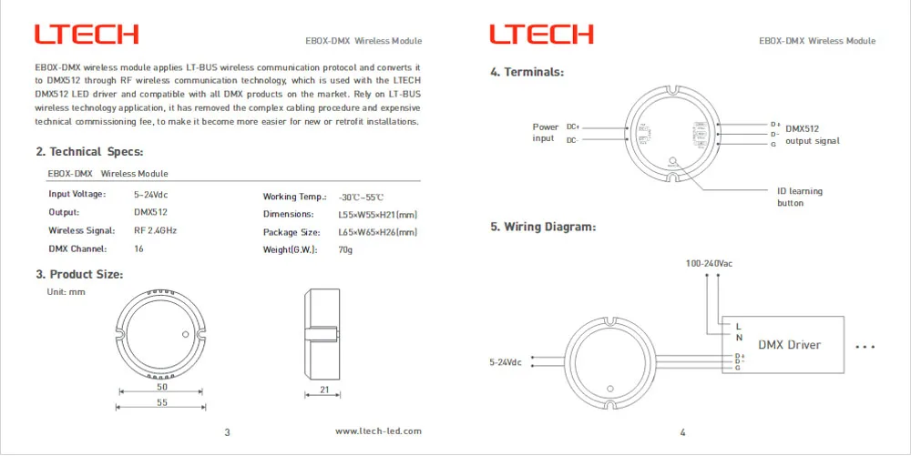 LTECH EBOX-DMX wireless module applies LT-BUS communication protocol and converts it to DMX512 through RF | Лампы и освещение
