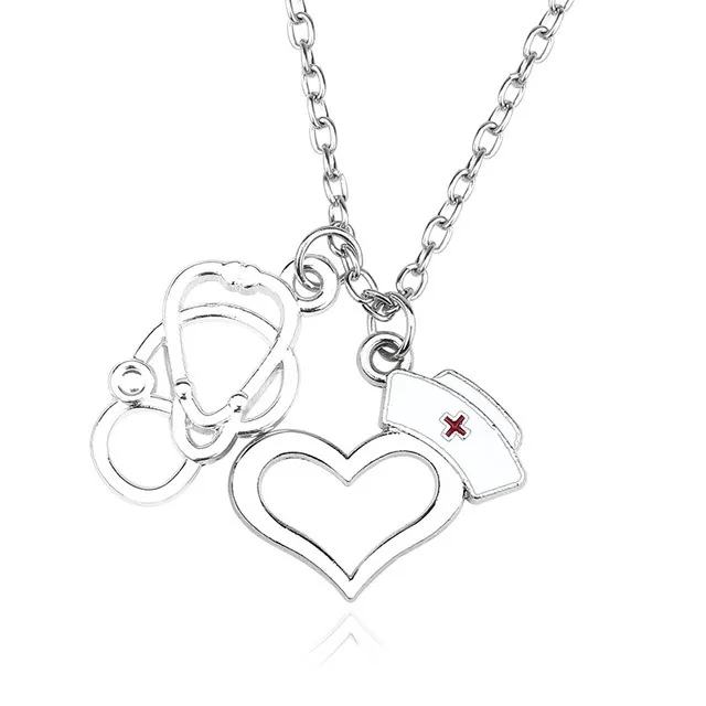 NurseHat Stethoscope Сделай Сам, Сказочная книга, самолет, гексаграмма, треугольник, кофейная чашка, подвеска, ожерелье, медицинская медсестры, шляпа, для танцев, спорта, для девочек, ювелирные изделия, ожерелье - Окраска металла: NurseHat Stethoscope