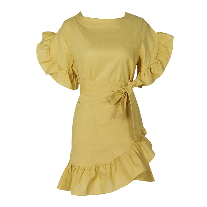 Асимметричное летнее платье с рукавами-лепестками женское тонкое кружевное