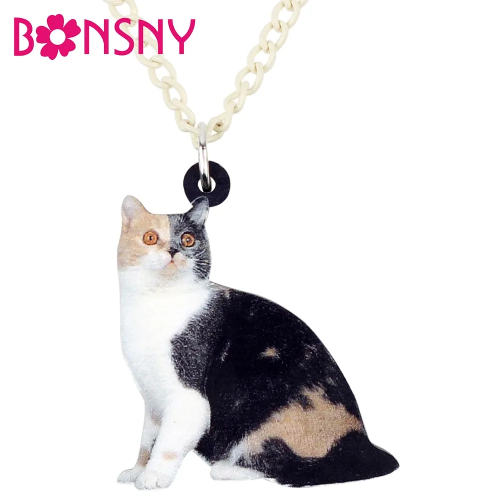 Bonsny акриловое Элегантное ожерелье с котенком в виде пятнистого кота кулон