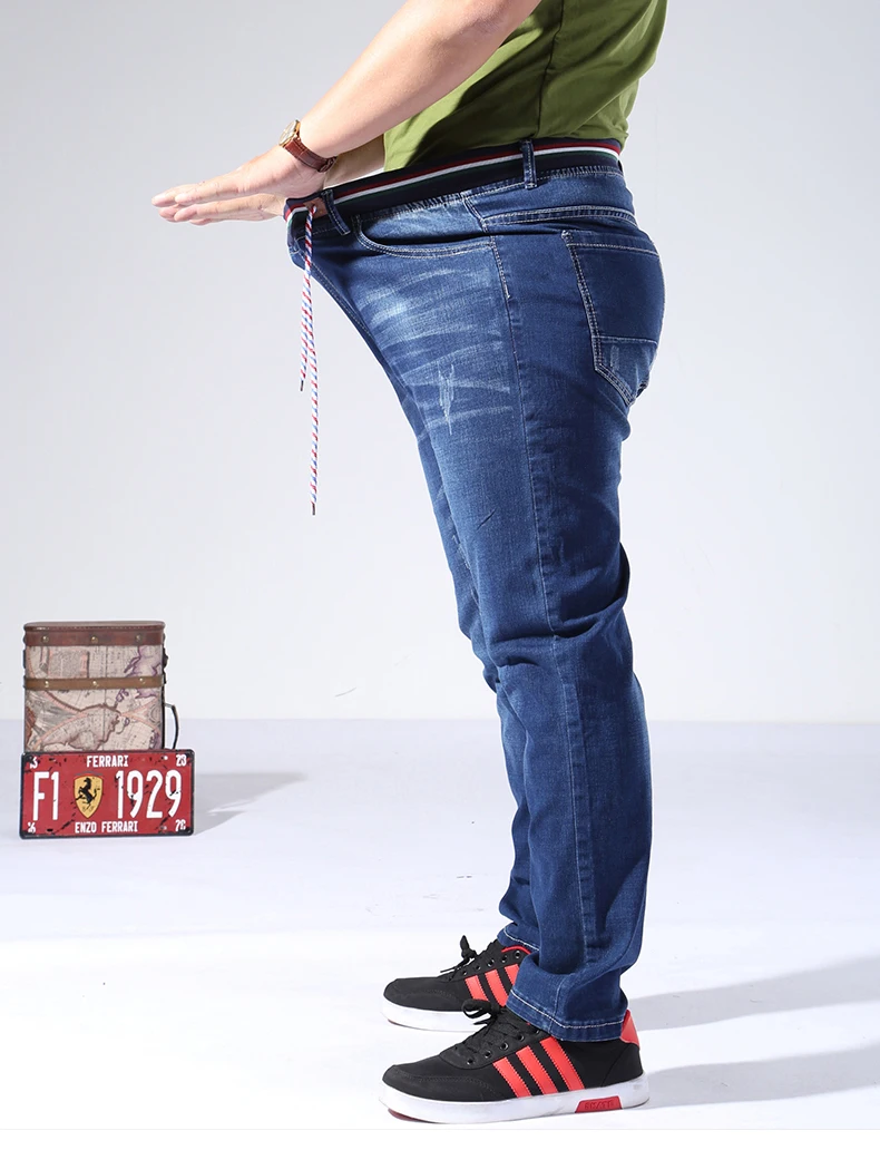 Мужская одежда размера плюс, 8XL, классические джинсы с эластичной талией, мужские повседневные Стрейчевые прямые Свободные мешковатые джинсы, мужские джинсы, 7XL 5XL 6XL