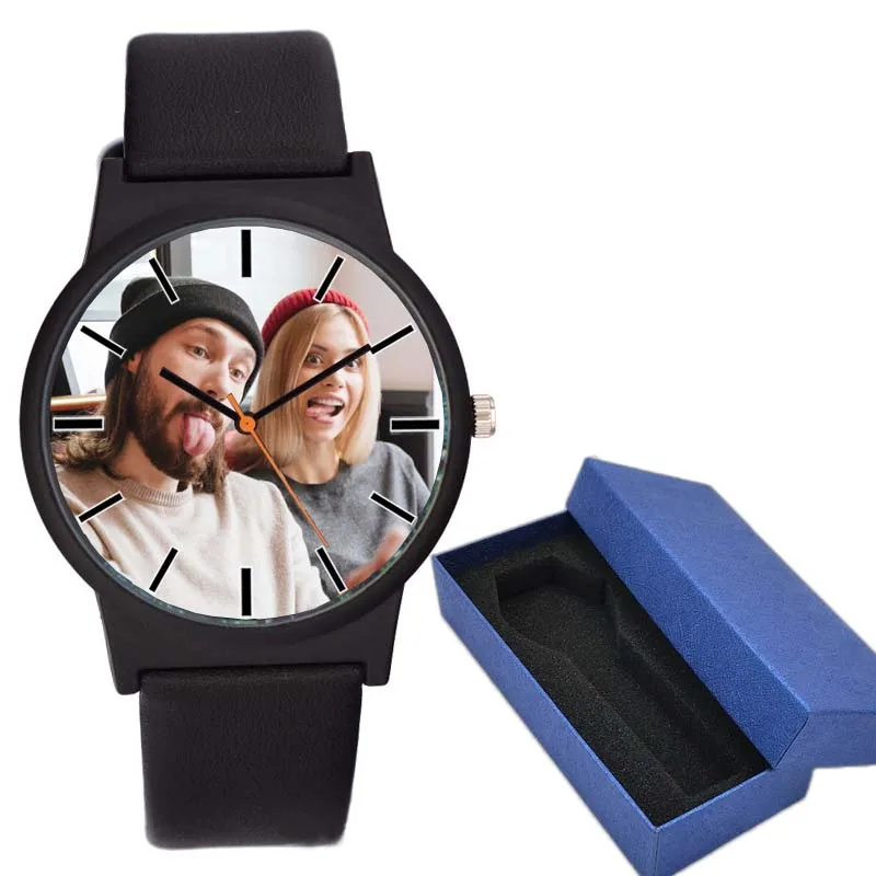 black with box A3307 часы для влюбленных DIY с вашим собственным изображением индивидуальные часы с циферблатом кожаные спортивные повседневные модные подходят для мужчин и женщин креативные часы - Цвет: black with box