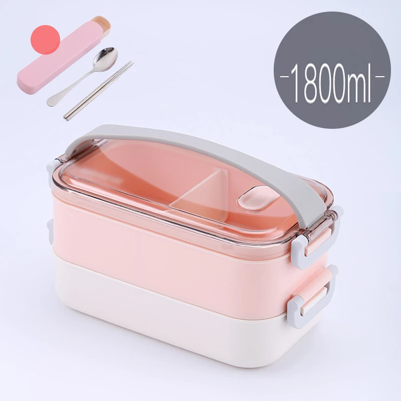 2 layer Pink Горячая Распродажа для микроволновой печи герметичный Ланч-бокс пластиковый из нержавеющей стали Портативный пищевой контейнер с отделениями Бенто-бокс для пикника набор - Цвет: 2 layer Pink