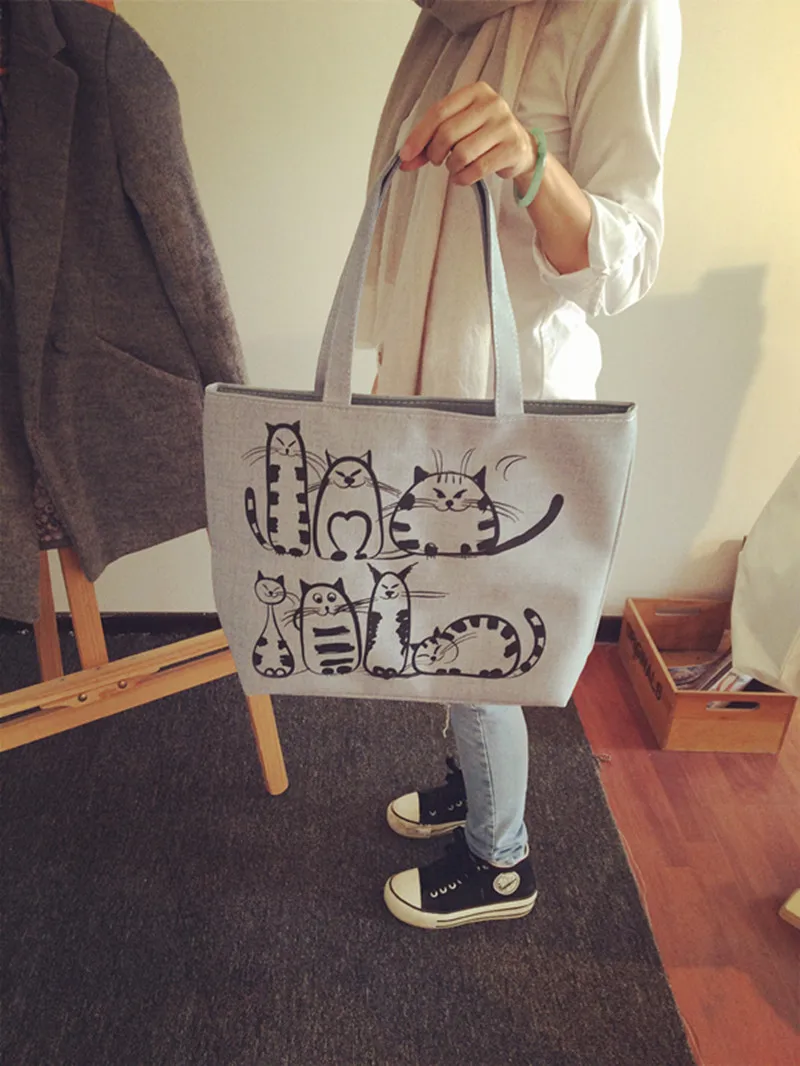 Пляжная сумка на молнии с рисунком кошки из мультфильма Bolsa Feminina Холщовая Сумка