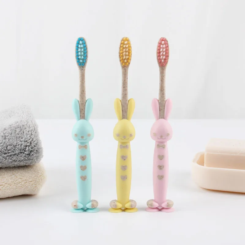 3Pcs Children Toothbrush Cartoon Bunny Soft-bristle Wheat Fiber Oral Cleaning for | Красота и здоровье