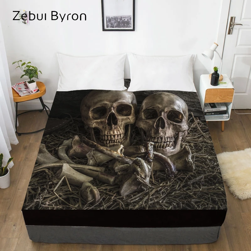 3D Custom Bed Sheets With Elastic,Fitted Sheet Queen/King,dark pirate skull Mattress Cover 135/150/160x200 bedsheet,drop ship images - 6