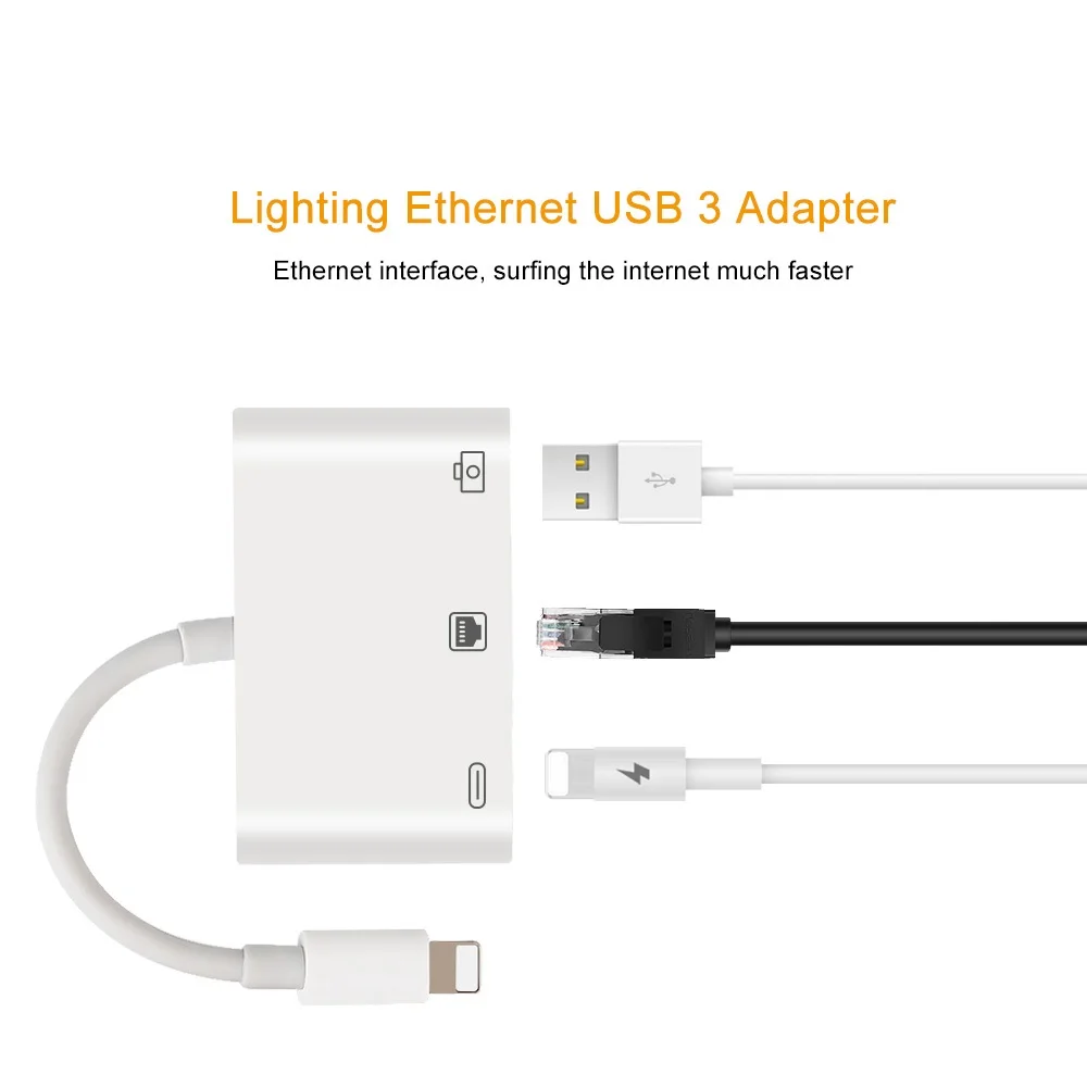Allvcover 3 в 1 адаптер зарядного устройства для Lightning to LAN 100Mbps Ethernet RJ45 OTG USB 3.0 Камера Reader iPhone/iPad.