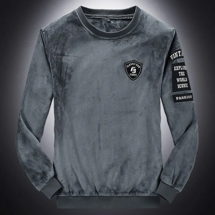 T-shirt Мужская одежда, новинка, модная зимняя Толстая Теплая мужская меховая жилетка с капюшоном+ толстовка+ штаны, комплект из 3 предметов, золотой Бархатный спортивный костюм для мужчин - Цвет: T-shirt