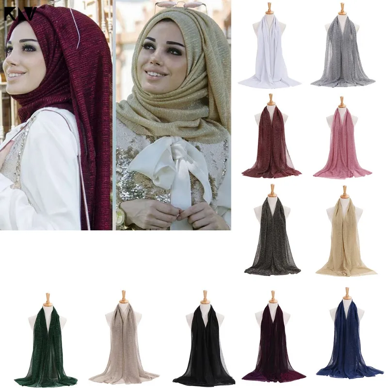 KLV/Для женщин; однотонная; украшенная пайетками; Цвет Hijab шарф мусульманский Исламская Турция тюрбан, повязка на голову