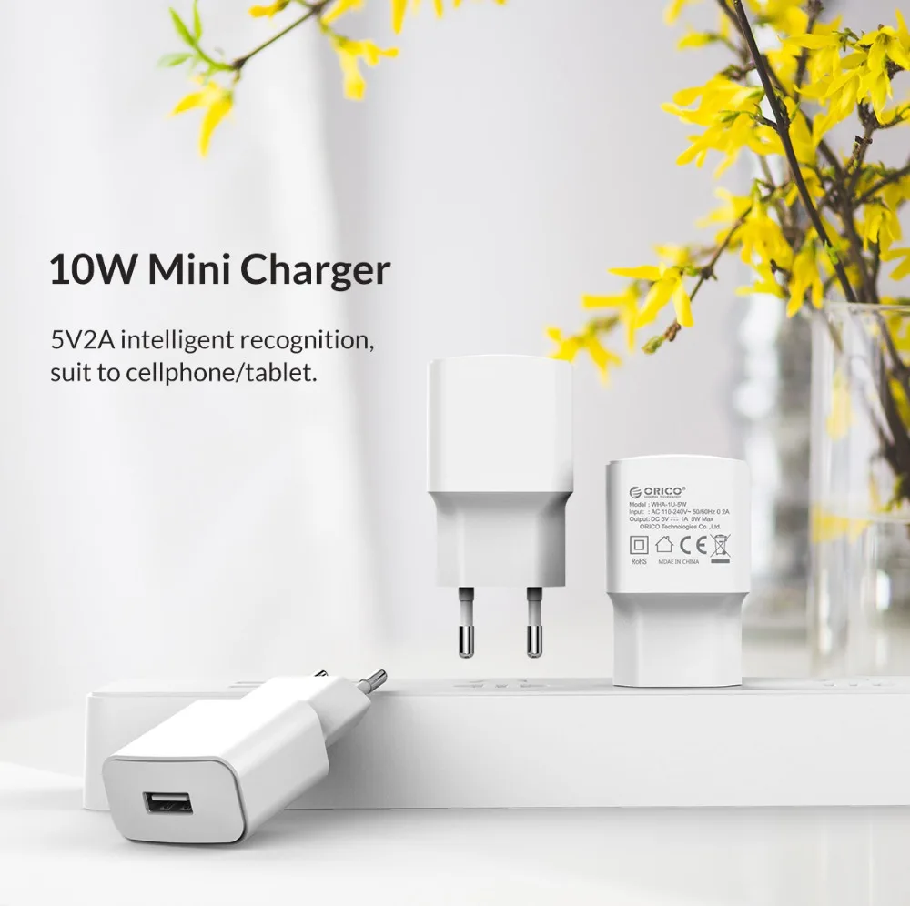 ORICO дорожное USB зарядное устройство 5V2A 5V1A ЕС вилка мини зарядное устройство адаптер Смарт зарядное устройство для мобильного телефона планшета WHA-1U