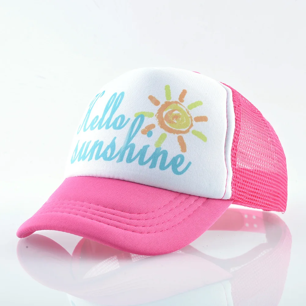summer hot pink Hello Sunshine/Детская кепка, Детская летняя кепка-бейсболка, сетчатая Кепка для девочек, Кепка от солнца для мальчиков ясельного возраста - Цвет: summer hot pink