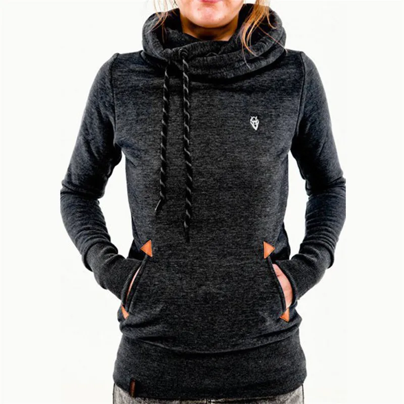 Женские спортивные свитера с капюшоном и длинным рукавом карманами вышивкой