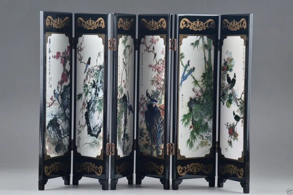 Китайская Лаковая ручная работа картина благоприятный складной экранный