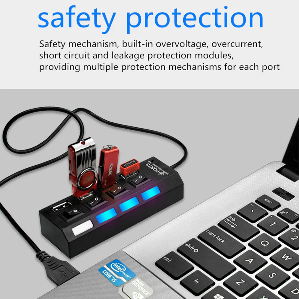 4/7 порт высокоскоростной USB 2,0 концентратор Мульти USB hub-разветвитель светодиодный дисплей с Отдельный переключатель адаптер для ПК Компьютерные аксессуары