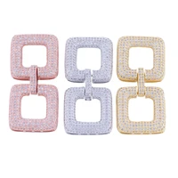 gold rhodium color micro pave cz double square clasps aaa zircon stone pave setting cz buckle clasps fancy jewelry clasp chfc22