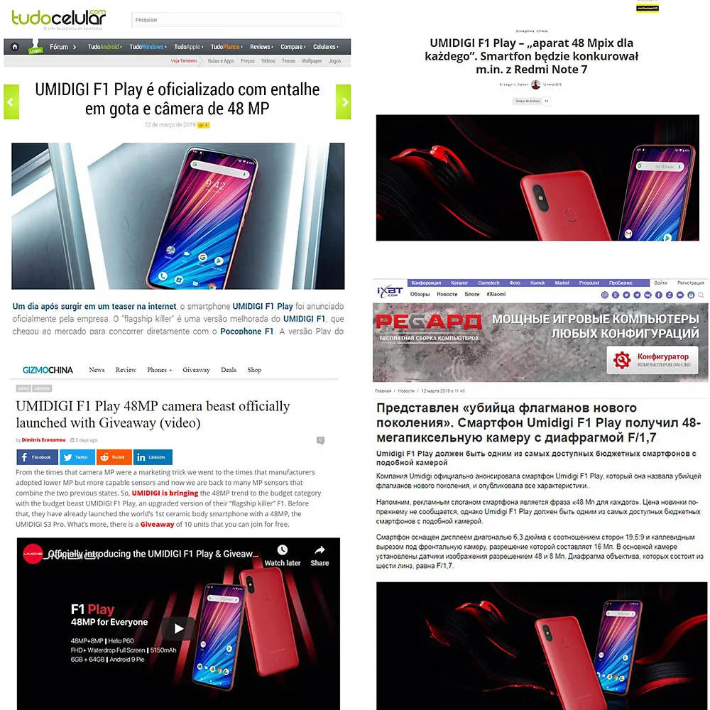 UMIDIGI F1 Play 6.3inch FHD+ 6GB+64GB 48MP Android 9.0 Helio P60 Octa Core 5150mAh 18W OTG NFC 4G Unlocked Smartphone