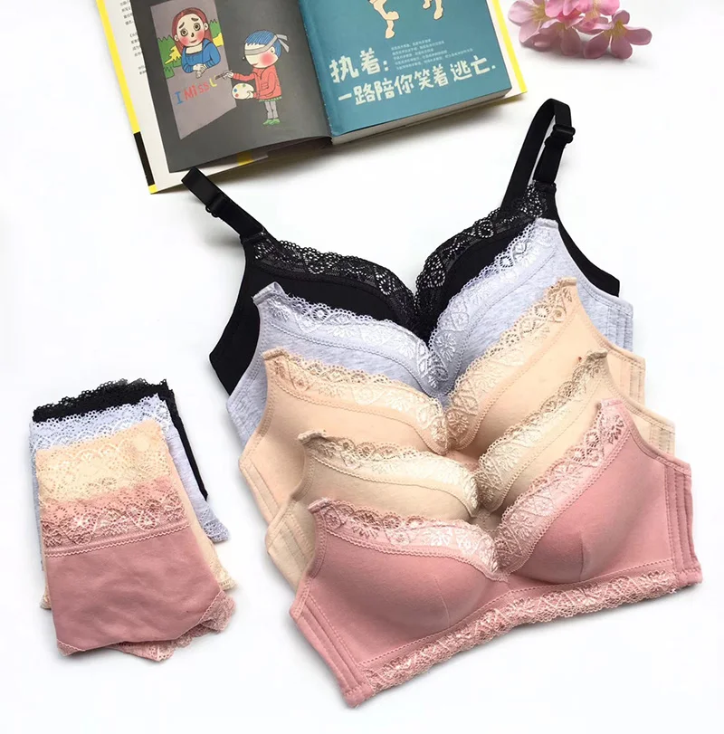 

Comfortable Seamless Bra Set Floral Lace Brassiere Sexy Underwear Women Brand Wireless Black Cotton Lingerie Sets