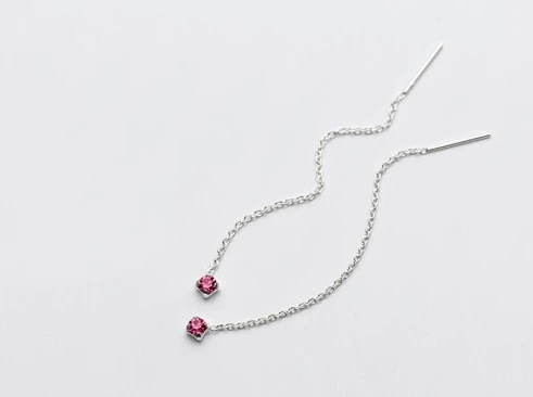 Pink Простые серьги из чистого серебра 925 пробы с нитью из циркония A1304 - Окраска металла: Pink