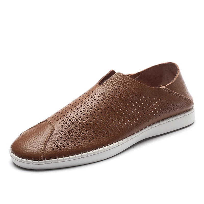 

AKZ Summer Man Loafers Genuine leather Mens Casual shoes Breathable High Quality Comfortable Light Male Flats shoes big size