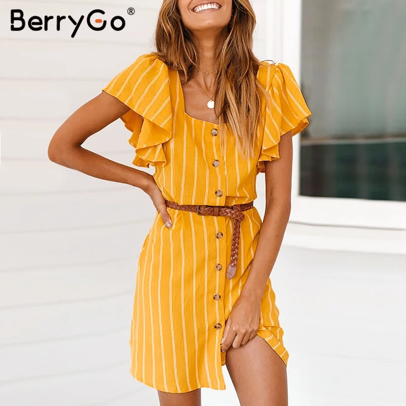 BerryGo женские платья винтажные полосатые с оборками коротким рукавом летние
