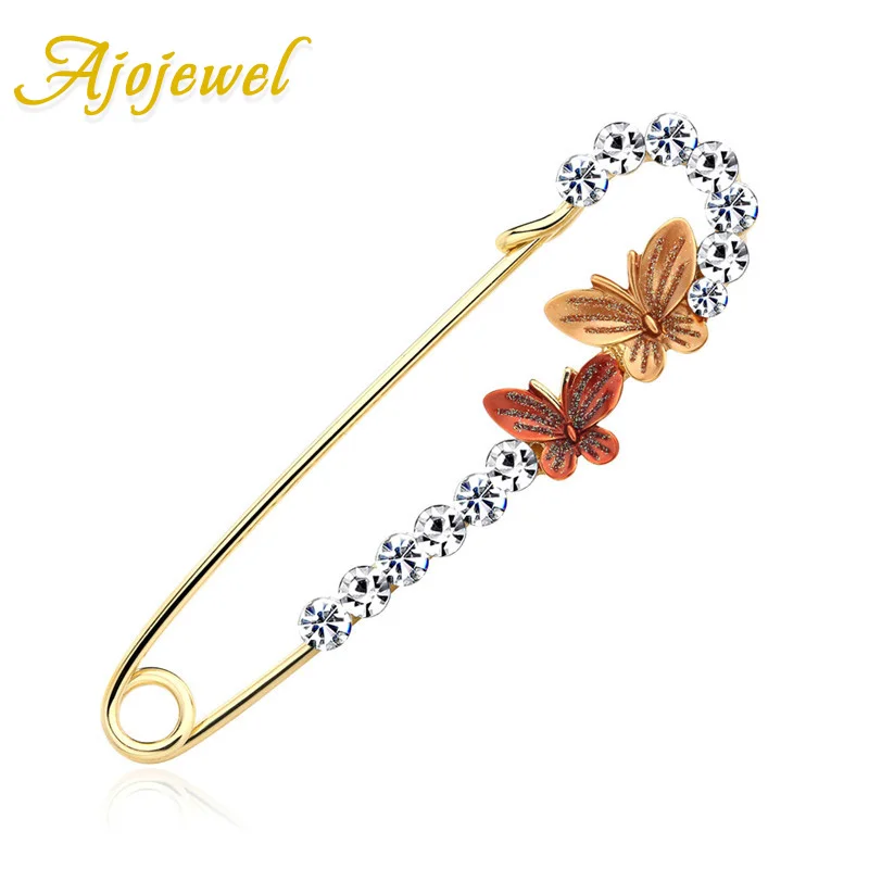 Ajojewel большой Детская безопасность шпильки Chic двойной брошь с бабочкой на булавке со стразами украшения для женщин костюм Broche Femme Bijoux