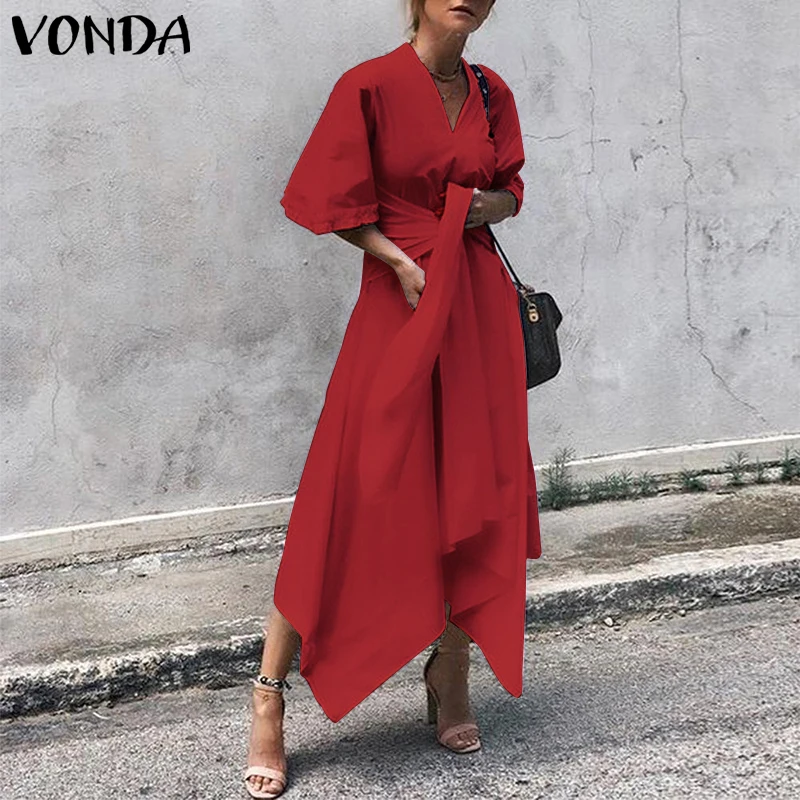 VONDA 2021 летнее платье в винтажном стиле длинное для женщин с коротким рукавом