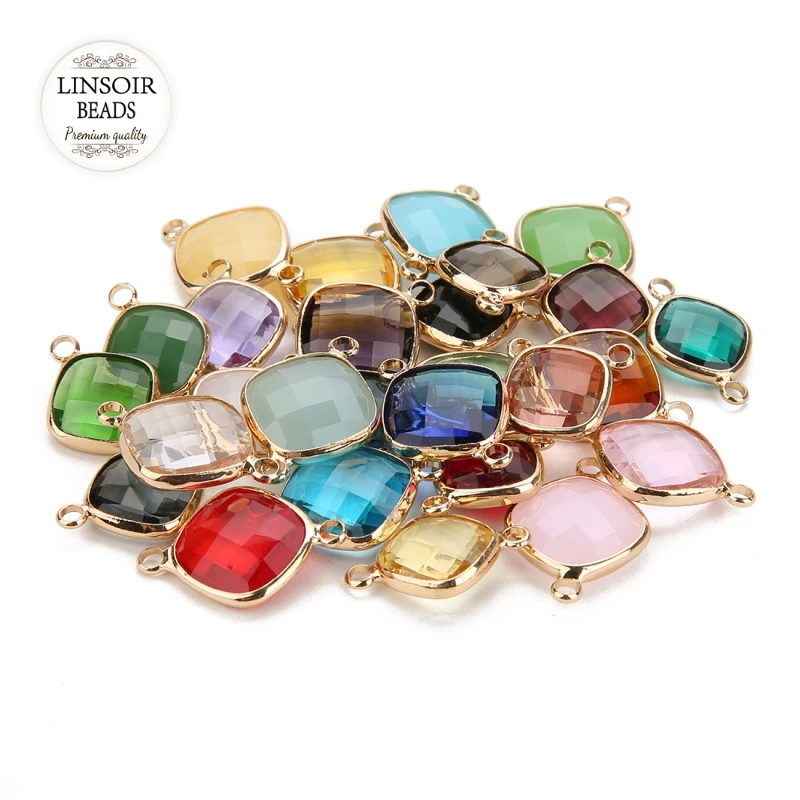 2018 New 5pcs/lot Rhombus Glass Double Hole Charms Connector Pendant Beads 11mm For DIY Jewelry Finding Accessories | Украшения и