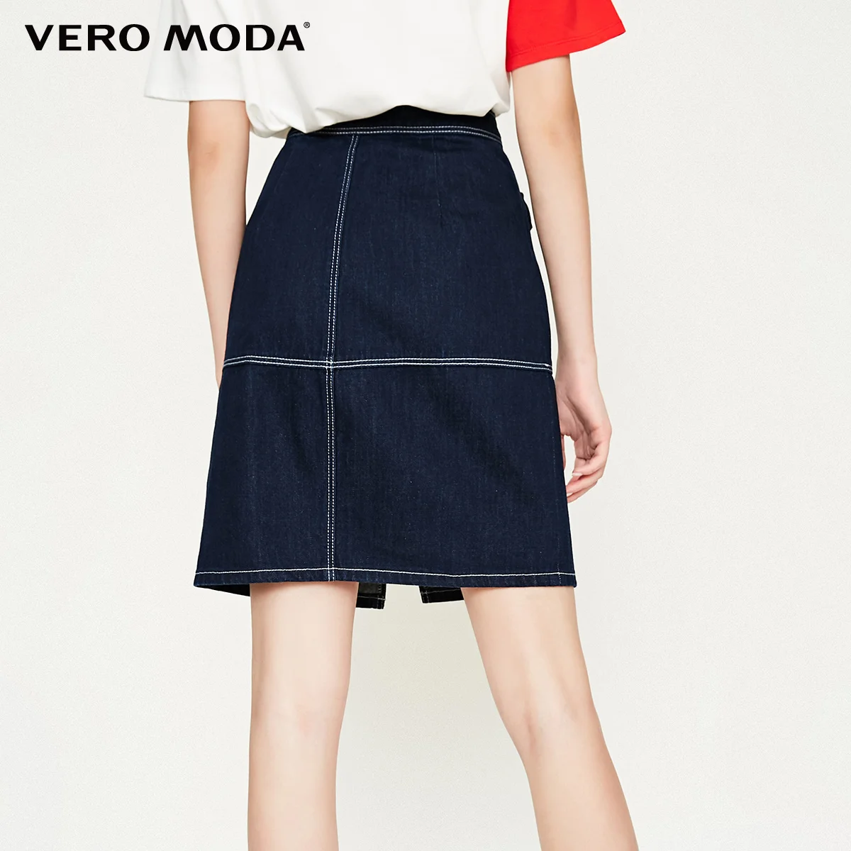 Vero Moda Новая Женская Асимметричная декоративная джинсовая юбка с высокой талией на молнии | 318337520