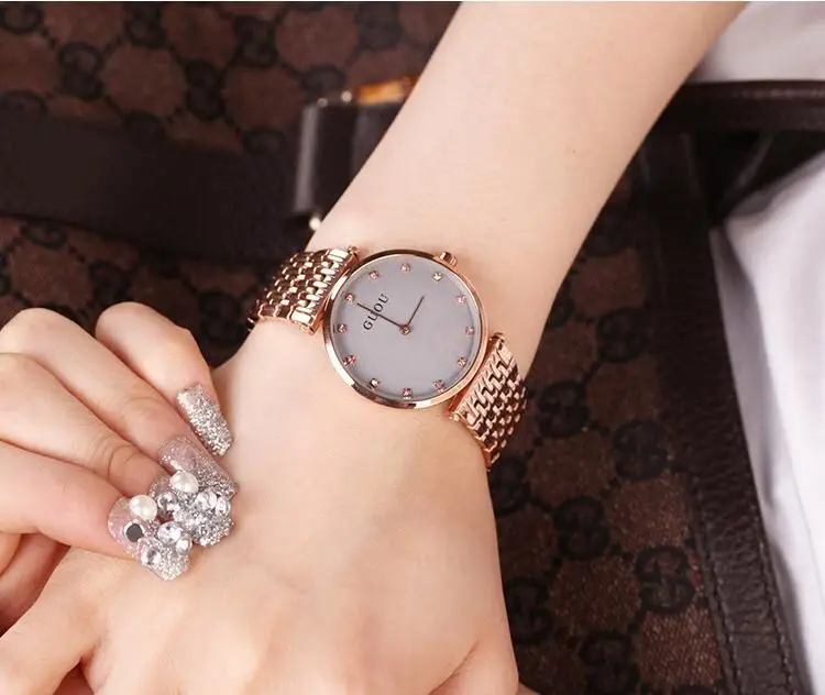 

2018 Guou Luxury Brand Steel Watch Fashion Rose Gold Girl Watches Women Man Size Quartz Ladies Dress Wristwatch Reloj Mujer