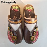 careaymade folk style head layer cowhide pure handmade carved shoesthe retro art mori girl shoeswomens casual sandals1510 6