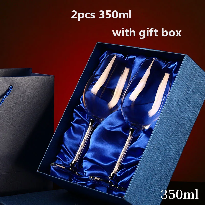 2pcs and gift box Роскошный бокал для вина без свинца, Алмазный хрустальный бокал, пивной бокал, бокалы для шампанского, модный винный стеллаж, романтические свадебные подарки - Цвет: 2pcs and gift box