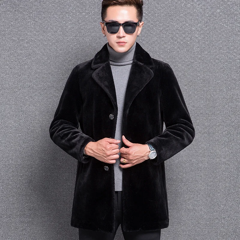 Новинка 1766 модное мужское зимнее пальто одежда из овчины и длинное шерстяное